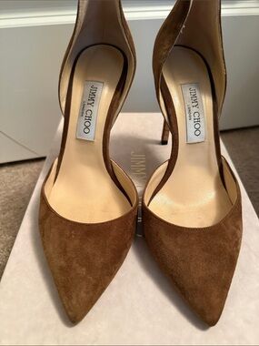 Jimmy Choo Tan Suede Pointed-Toe D'Orsay Pumps